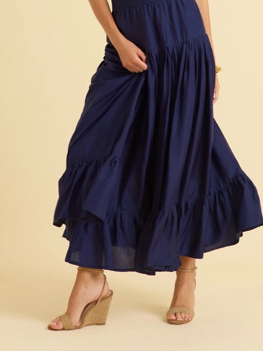 Ralph Lauren 100% Cotton Boho Skirt  Woven Tiered Midi Maxi Navy Blue 8 S/M